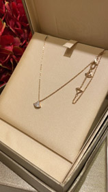 Bulgari small fan white mother-of-pearl rose gold half diamond full diamond necklace-3853